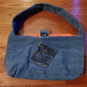 Handmade Blue Jean Tote with Pink Salmon Lining